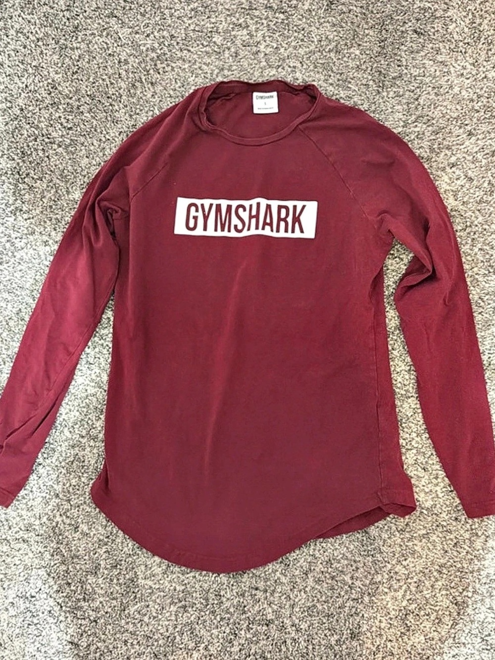 GYMSHARK Long Sleeve Box Logo Shirt Burgundy Small